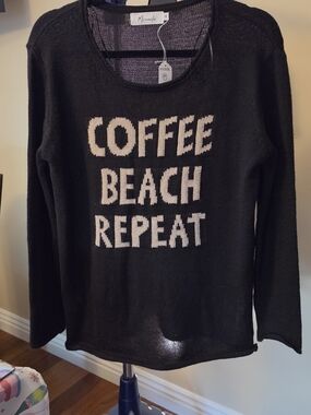 Miracle Black Sweater with Cream 'COFFEE BEACH REPEAT' Text